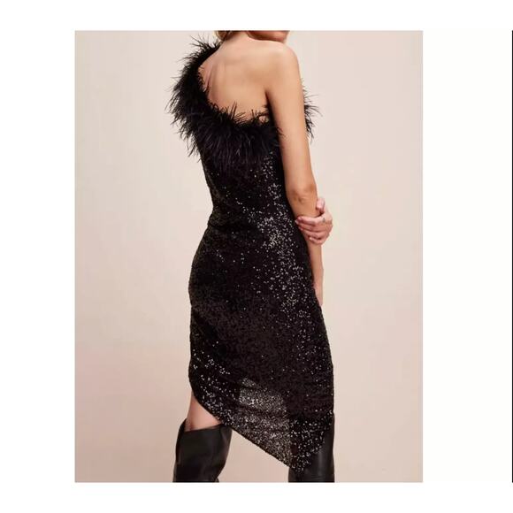 Free People x Amanda Uprichard Kieran Dress Sequin Black Sz XL New w/tags - Picture 4 of 9